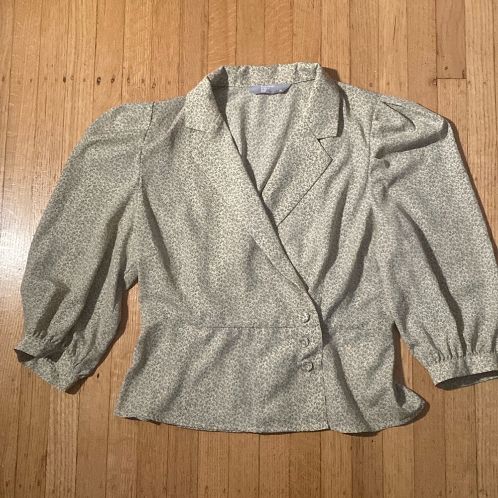 Ditsy Green Floral Puff Sleeve Blouse